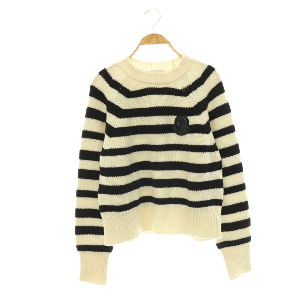 【中古】モンクレール MONCLER GIROCOLLO TRICOT CREW NECK ロゴパッチクルーネック ニット セーター 長袖 ボーダー S オフホワイト 黒 ブラック I20939C00023M1241 /NR ■OS レディース 【ベクトル 古着】 260722｜ブランド古着の買取販売ベクトル 42,835円