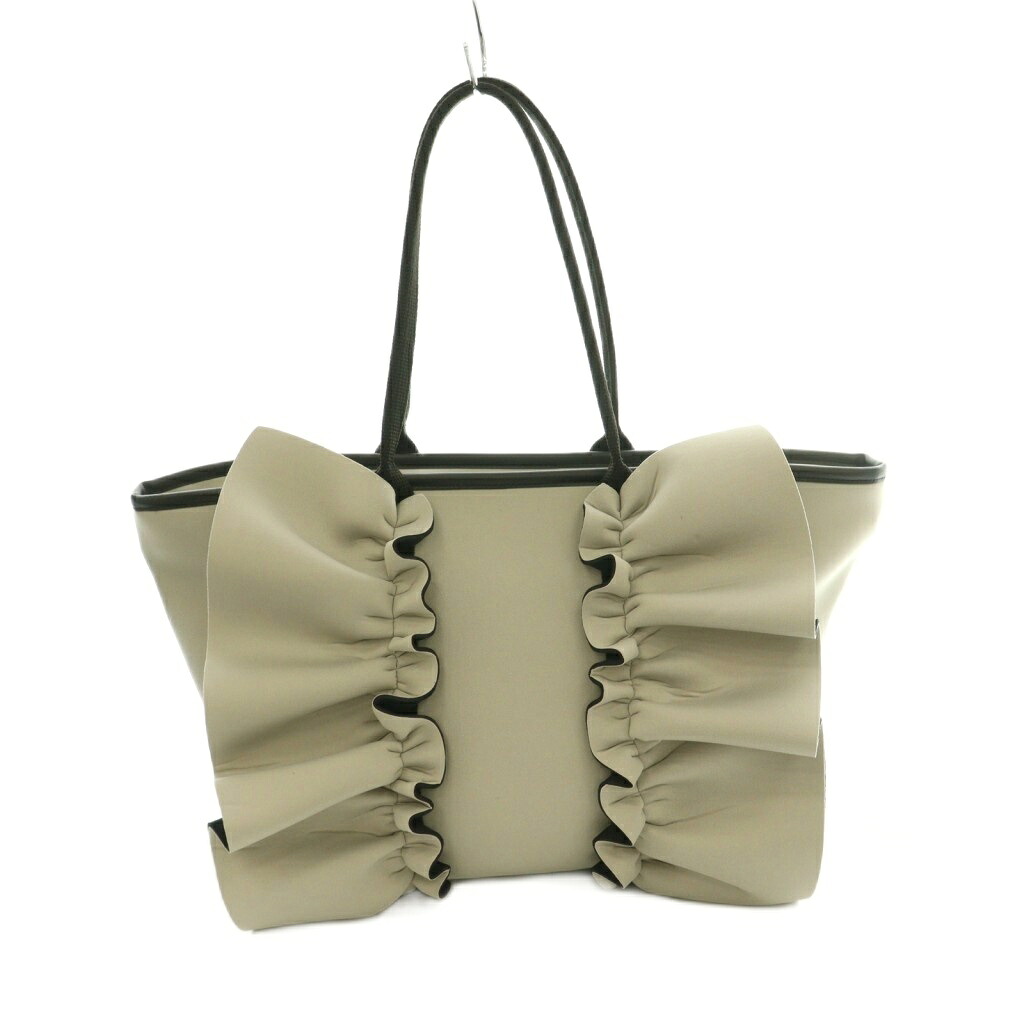 [Used] Rapture Rapture Naples Neoprene Ruffle Tote Bag M Frill Greige Black Black/MI ■OS Ladies [Vector Used Clothes] 260819