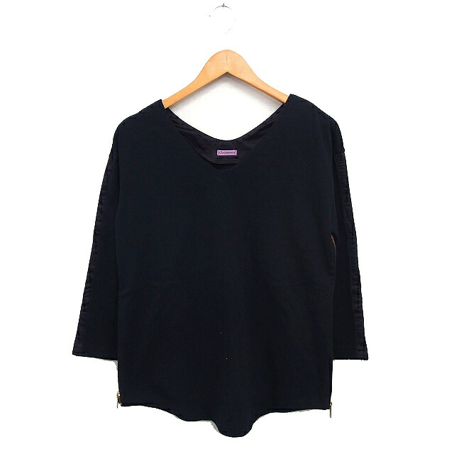 【中古】アンダーカバー UNDERCOVER Sue ジッパー カットソー Tシャツ 7分袖 切替 ラウンドヘム 無地 コットン 綿 2 ブラック 黒 /FT5 レディース 【ベクトル 古着】 250607｜ブランド古着の買取販売ベクトル