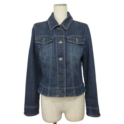 【中古】ミキシングブルー mixing blue デニムジャケット ストライプ ストレッチ 38 青 レディース 【ベクトル 古着】 260306