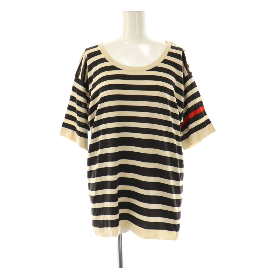 【中古】シャネル CHANEL ヴィンテージボーダーニット カットソー 半袖 36 象牙色 うす暗い赤銅色 赤いこと /DO ■GY53 レディース 【ベクター 古着】 251010