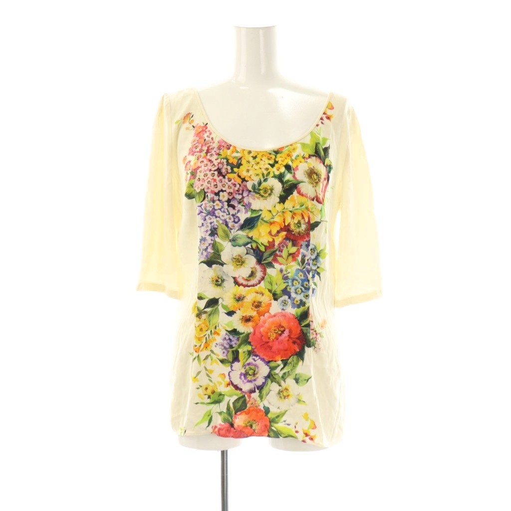 【中古】ドルチェ\u0026ガッバーナジーンズ 弗ガバ DOLCE\u0026GABBANA Jeans トップ ティーシャツ 総柄 花柄 絹地 44 白 マルチ色合い /CX ■GY53 レディース 【ベクター 古着】 251017