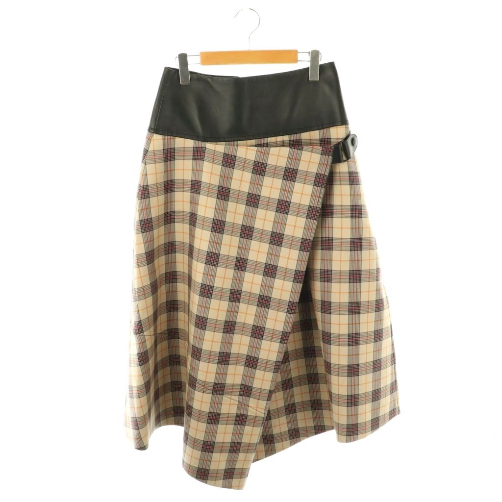 【中古】ルイヴィトン LOUIS VUITTON ラップ チェックスカート シルク混 ラムレザー 38 ブラウン ベージュ マルチカラー FHSK950WV /CX ■OS ■GY57 レディース 【ベクトル 古着】 251126|ブランド古着の買取販売ベクトル