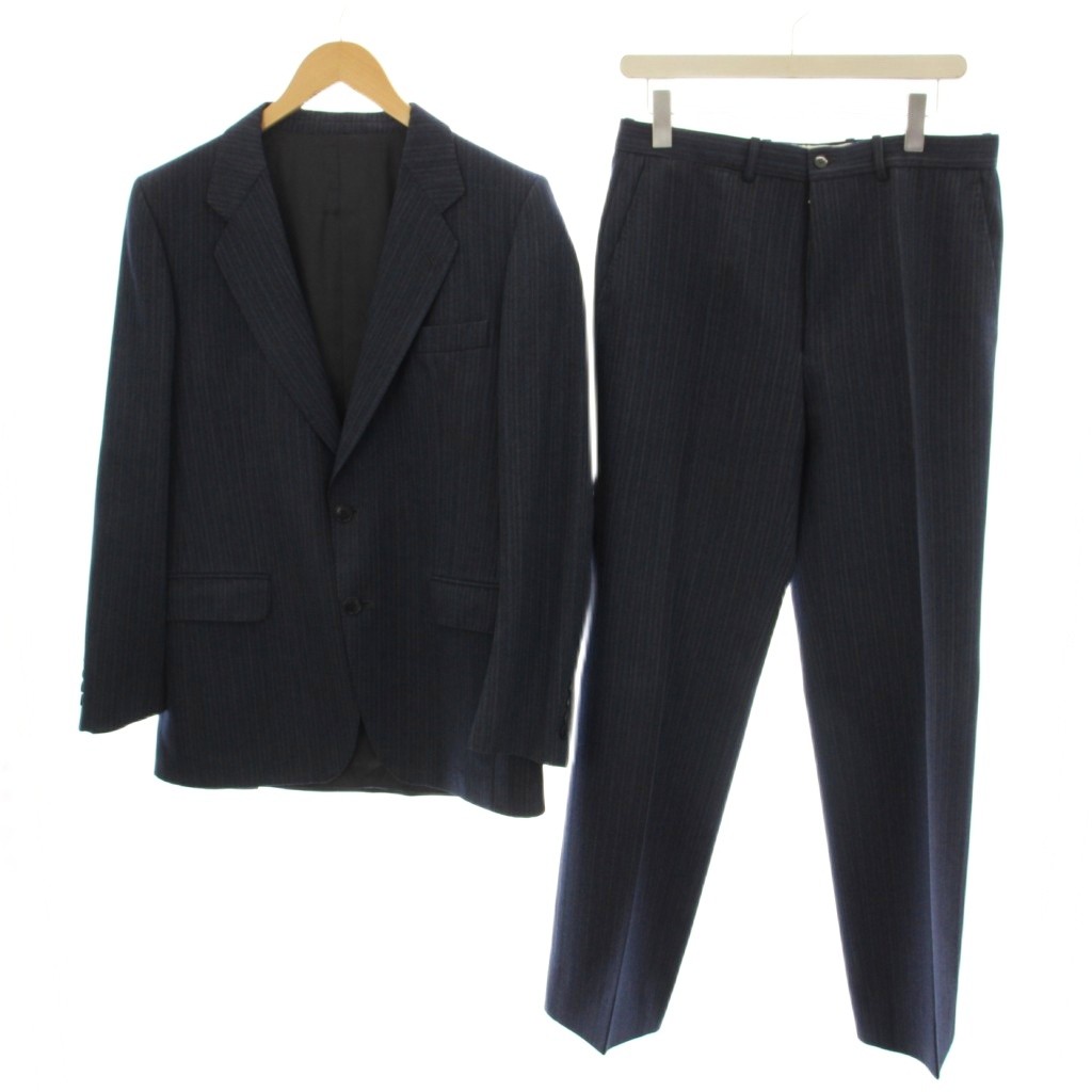 【中古】ランバン LANVIN セットアップ 上下 48 紺 ネイビー テーラードジャケット 上着 パンツ ストライプ柄 長袖 /LP ■GY58 メンズ 【ベクトル 古着】 260414