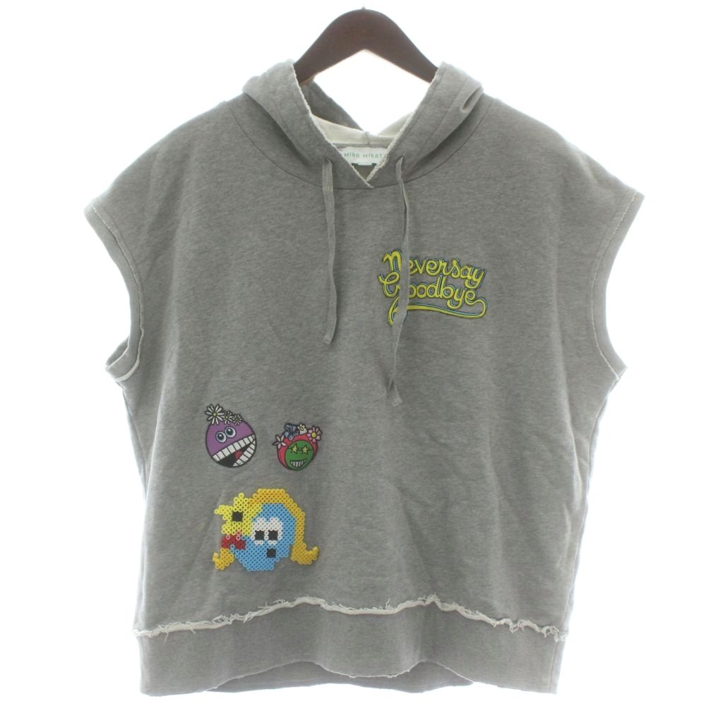 【中古】ミラミカティ MIRA MIKATI パーカー スウェット ノースリーブ ビーズ ワッペン 刺繍 オーバーサイズ 34 グレー /XZ ■GY57 レディース 【ベクトル 古着】 260107