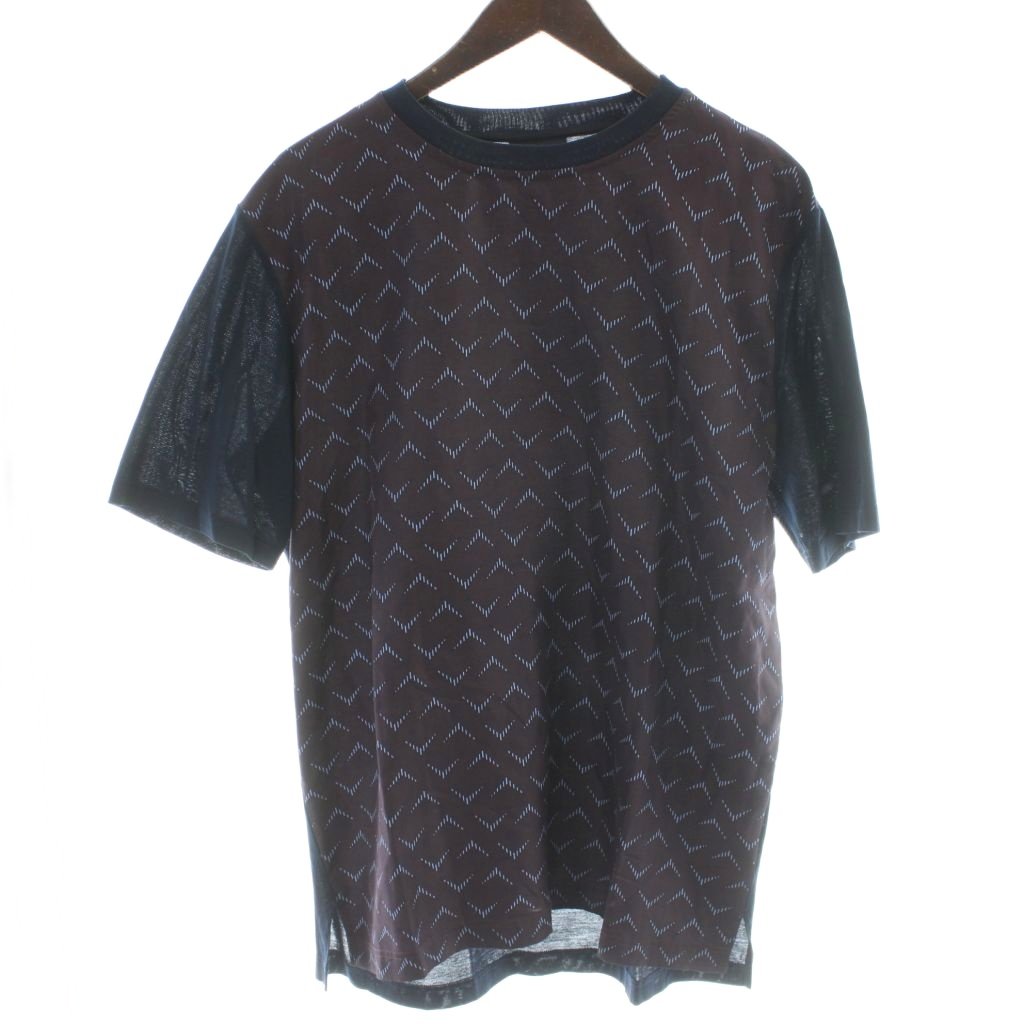 【中古】ランバン LANVIN Tシャツ 異素材切替 絹 シルク S 紺 ネイビー ボルドー 幾何学柄 ラウンドネック 半袖 /KW ■GY57 メンズ 【ベクトル 古着】 251223 5,846円