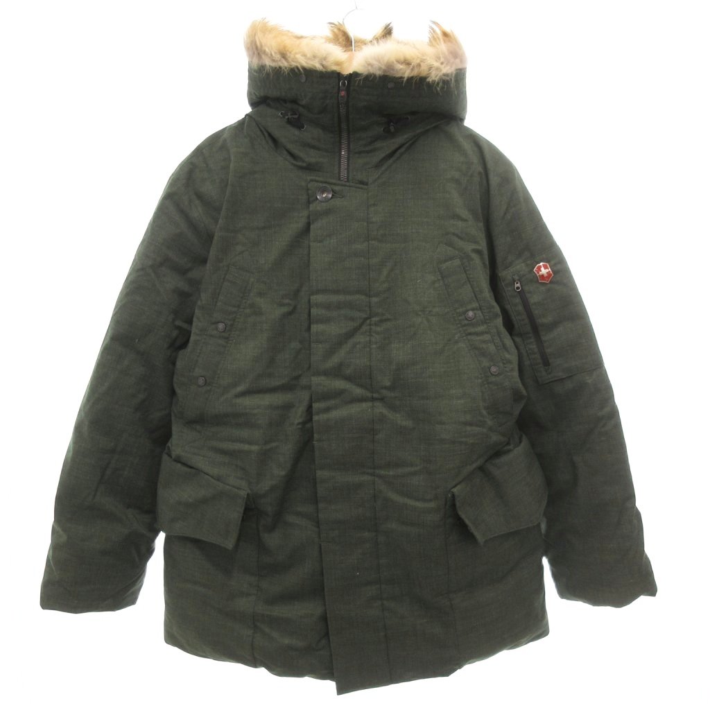【中古】ビクトリノックス VICTORINOX プリマロフト ダウンジャケット フェイクファー付きフード ロゴ L カーキ ■GY61 /TZ メンズ 【ベクトル 古着】 260123