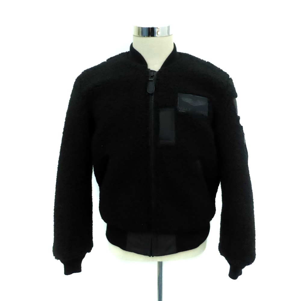 【中古】アヴィレックス AVIREX ブルゾンジャケット ボアジャケット ミドル丈 M 黒 ブラック /HO32 ■GY61 メンズ 【ベクトル 古着】 260122