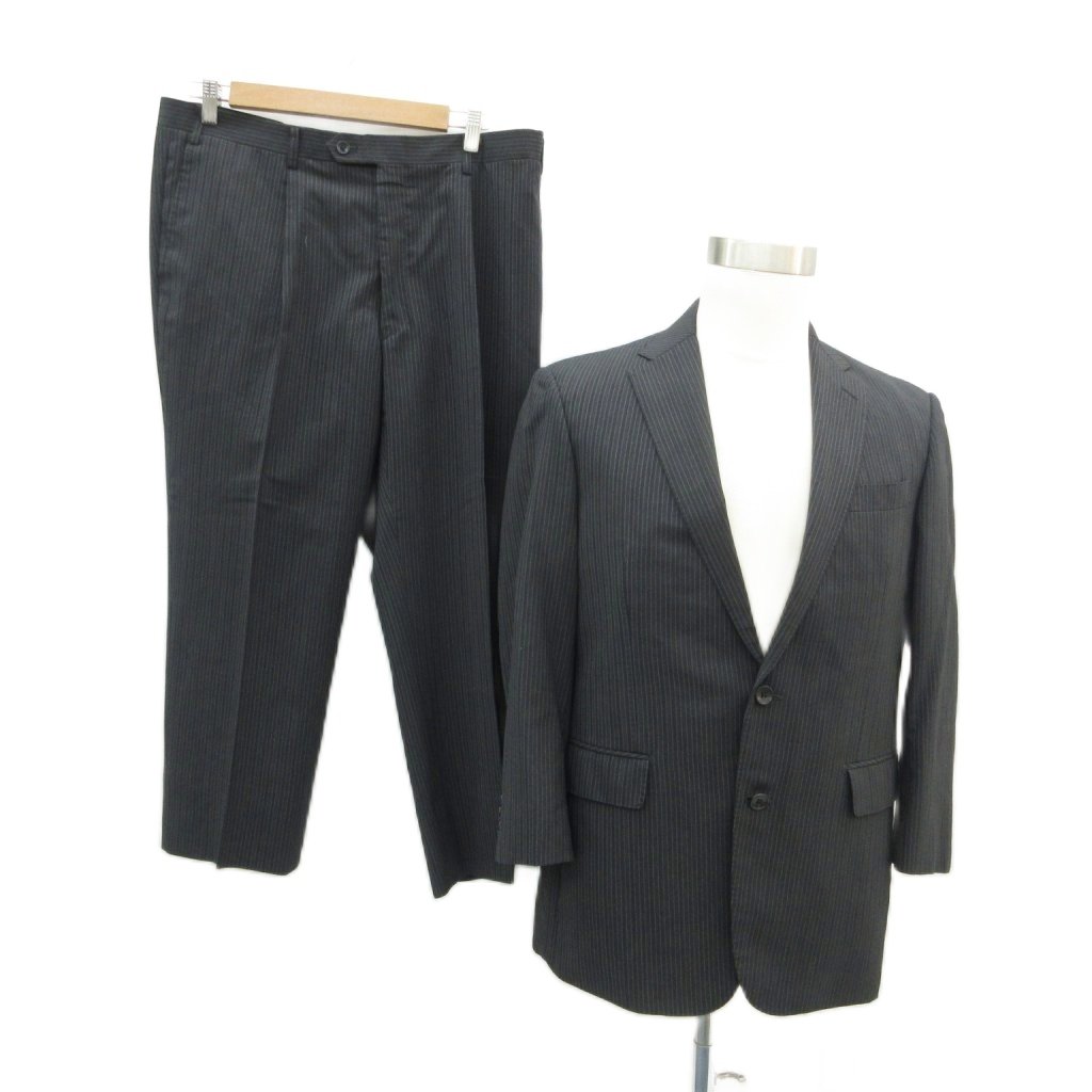 【中古】スーツセレクト SUIT SELECT スーツ セットアップ 上下 BB5 グレー テーラードジャケット シングルブレスト ミドル丈 スラックスパンツ 七分丈 ストライプ柄 SLG1451 /YS33 ■GY58 メンズ 【ベクトル 古着】 260130