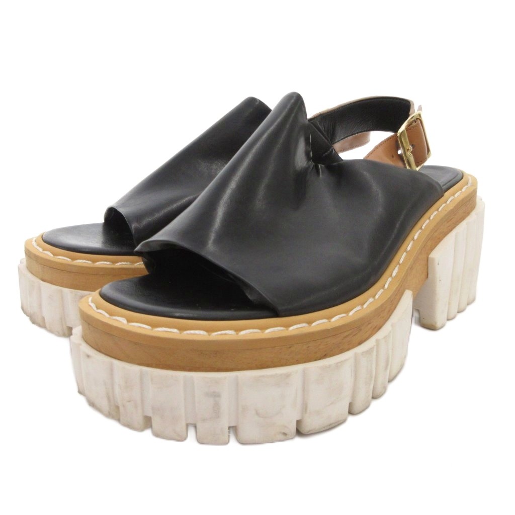 【中古】ステラマッカートニー STELLA McCARTNEY 厚底サンダル 同盟罷業一回り なめし革 35 黒 黒いこと /FF ■GY62 レディース 【ベクター 古着】 260216