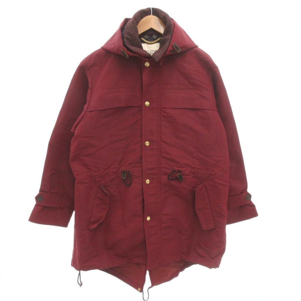 【中古】ケンゾー KENZO フーデットコート 金名取り草 ドローコード ロング M ボルドーワイン /FF ■GY62 メンズ 【ベクター 古着】 260214