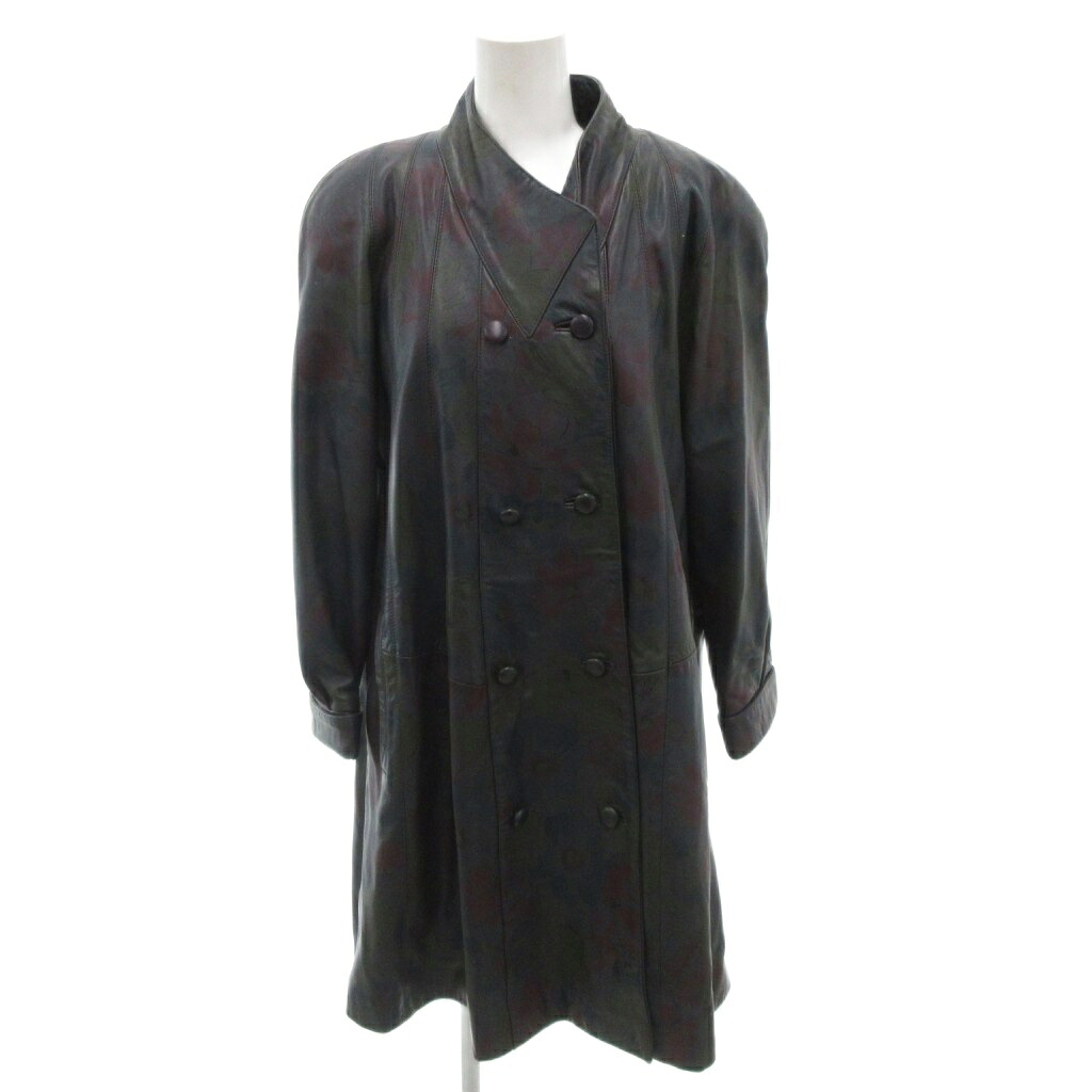 【中古】MARTUCCI シープレザーコート ジャケット 花柄 ひざ丈 グレー /FF ■GY62 レディース 【ベクトル 古着】 260216