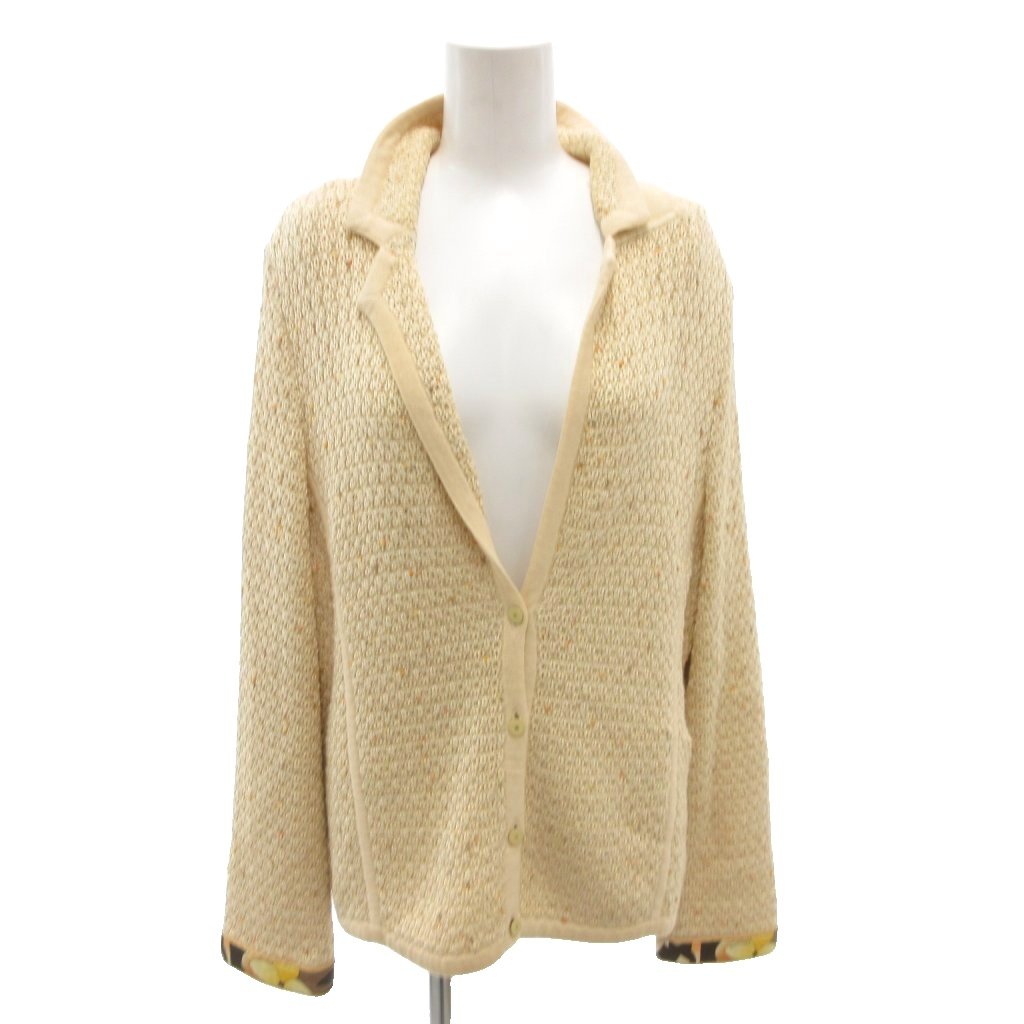 【中古】レオナール LEONARD FASHION テーラードジャケット ニット 花柄切替 リネン混 LL ベージュ /FF ■GY62 レディース 【ベクトル 古着】 260215
