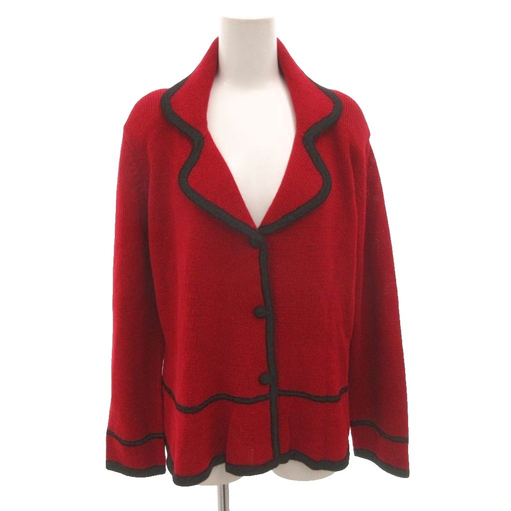 【中古】ROYAL ALPACA カーディガン ニットジャケット バイカラー アルパカ L 赤 レッド 黒 ブラック /FF ■GY62 レディース 【ベクトル 古着】 260215