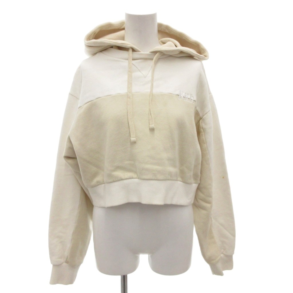【中古】キスニューヨークシティ KITH NYC パーカー フーディ 短丈 クロップド ロゴ刺繍 長袖 S 白 ホワイト ベージュ /FF ■GY62 レディース 【ベクトル 古着】 260216