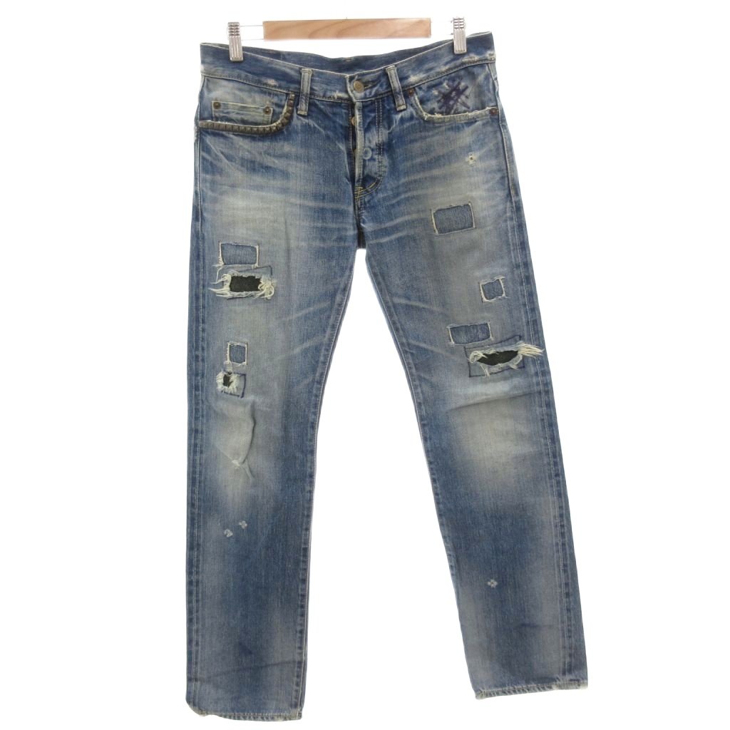 【中古】ヒステリックグラマー ミニ HYSTERIC GLAMOUR MINI 小窓リメイクデニム パンツ ジーンズ ストレート ダメージ加工 スタッズ 30 インディゴ /FF ■GY62 メンズ 【ベクトル 古着】 260215