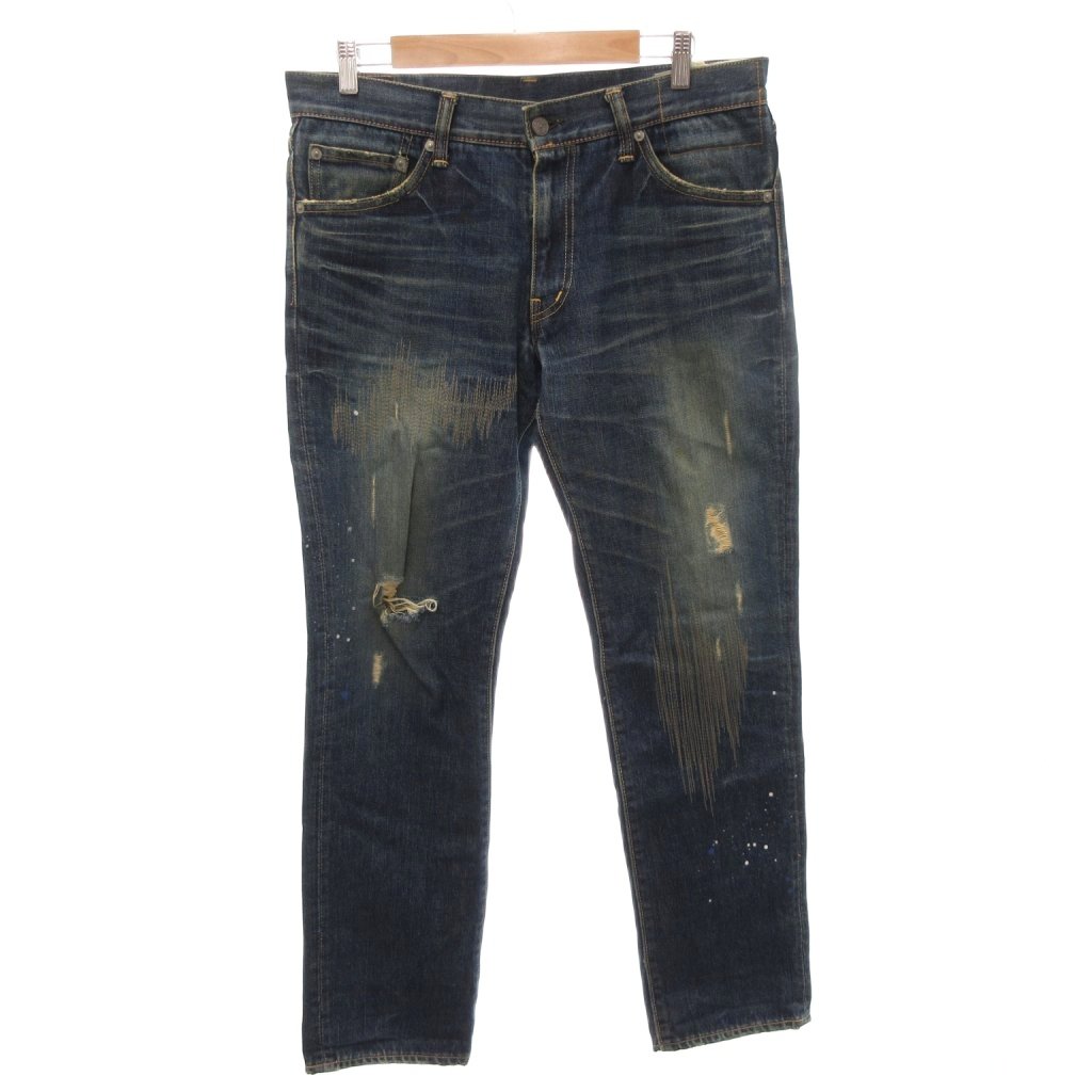 【中古】ビズビム VISVIM デニムパンツ ジーンズ ストレート ダメージ加工 ペイント加工 W34 インディゴ /FF ■GY62 メンズ 【ベクトル 古着】 260212