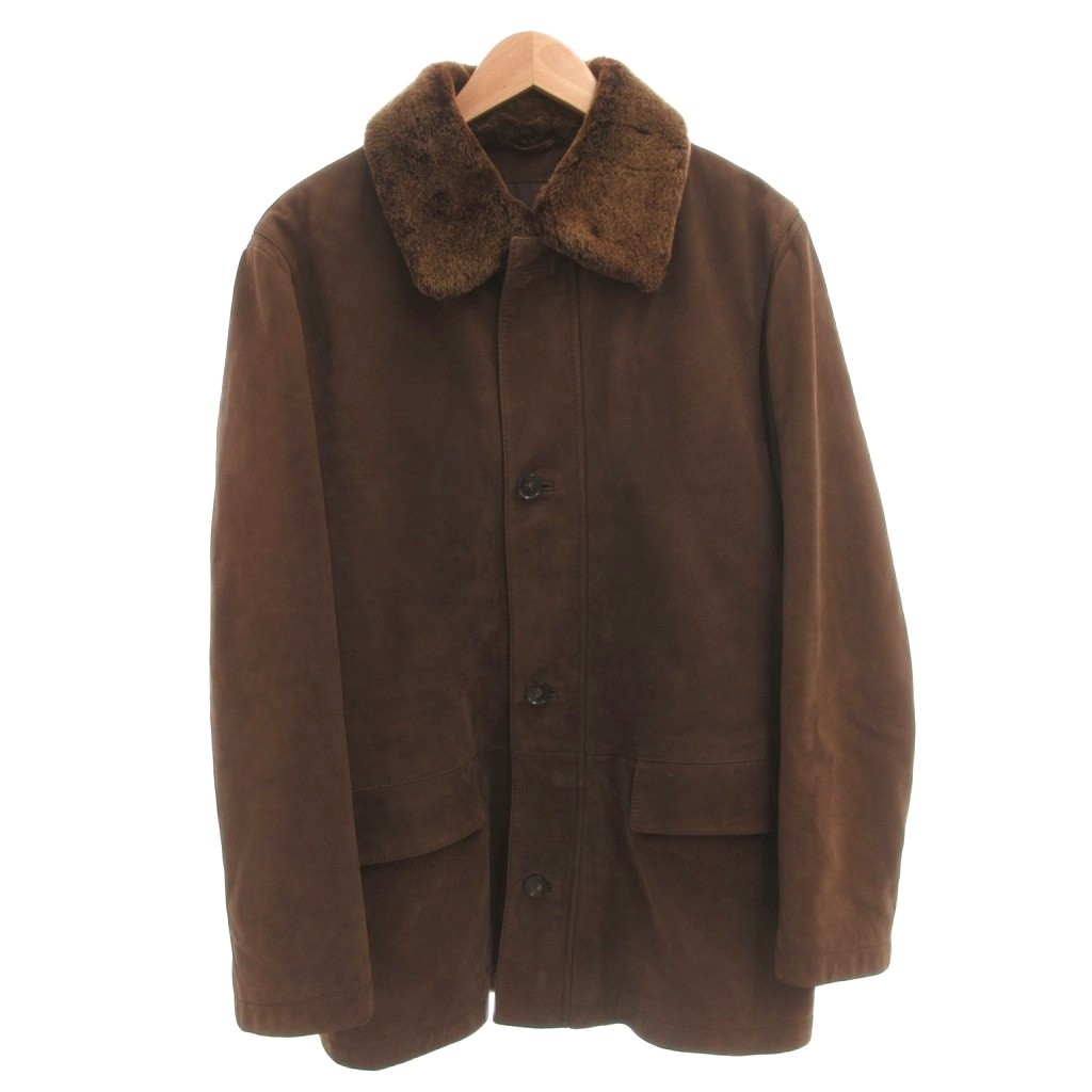 【中古】ヒューゴボス HUGO BOSS レザーコート ステンカラー 牛革 フェイクファー ひざ丈 50 茶 ブラウン /FF ■GY62 メンズ 【ベクトル 古着】 260210
