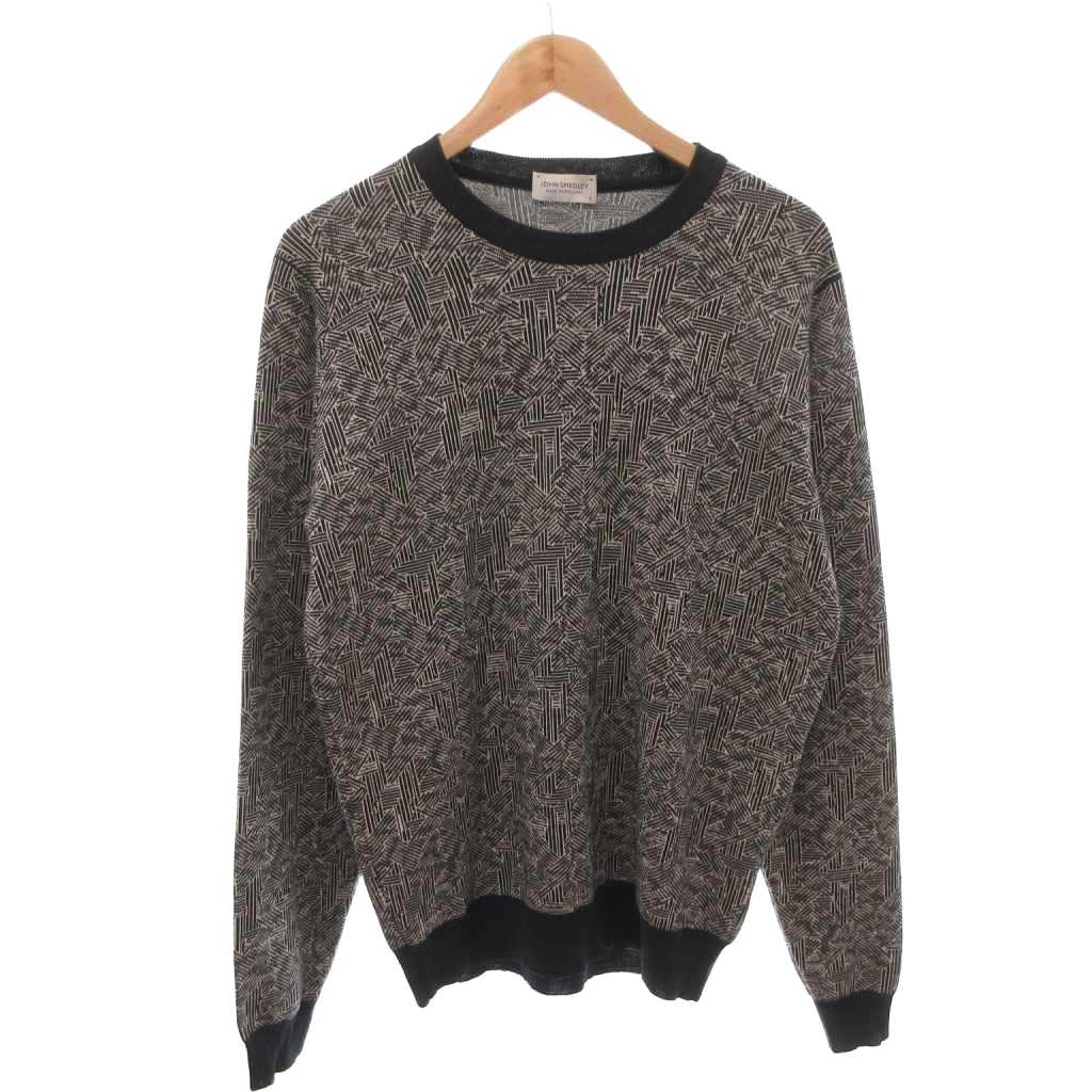 【中古】ジョンスメドレー JOHN SMEDLEY ニット セーター クルーネック 総柄 L 紺 ネイビー /FF ■GY62 メンズ 【ベクトル 古着】 260212
