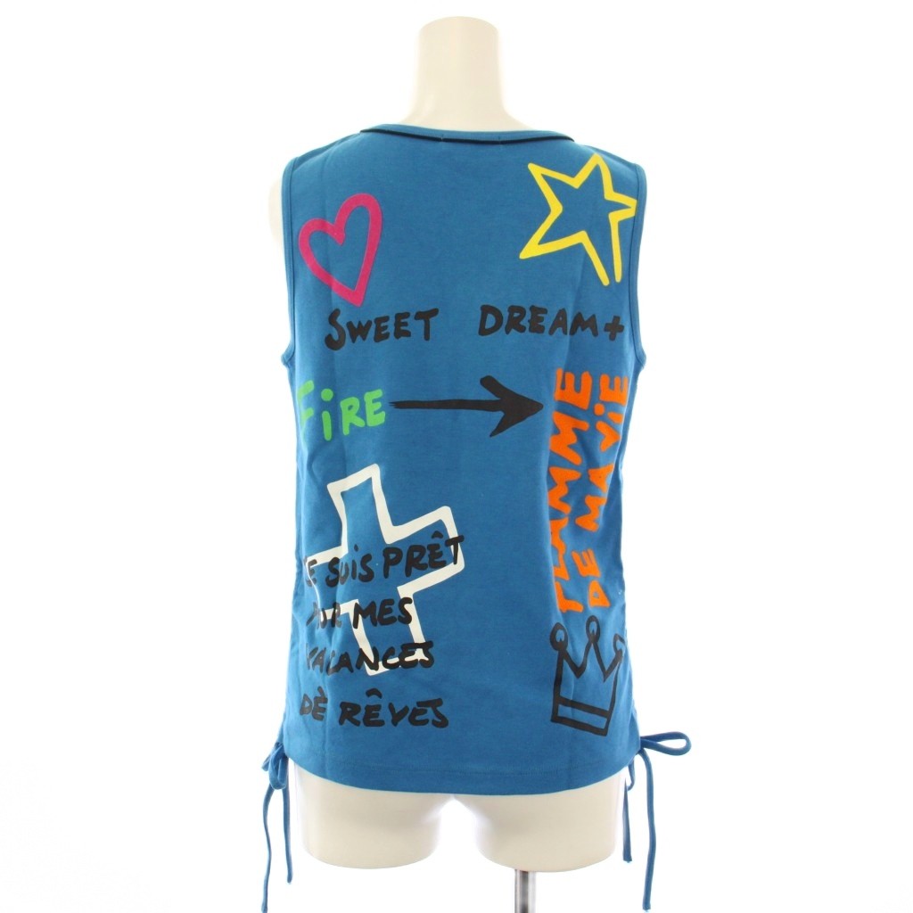 【中古】カステルバジャック CASTELBAJAC カットソー ノースリーブ クルーネック バックプリント 2 青 ブルー /BB ■GY60 レディース 【ベクトル 古着】 260213