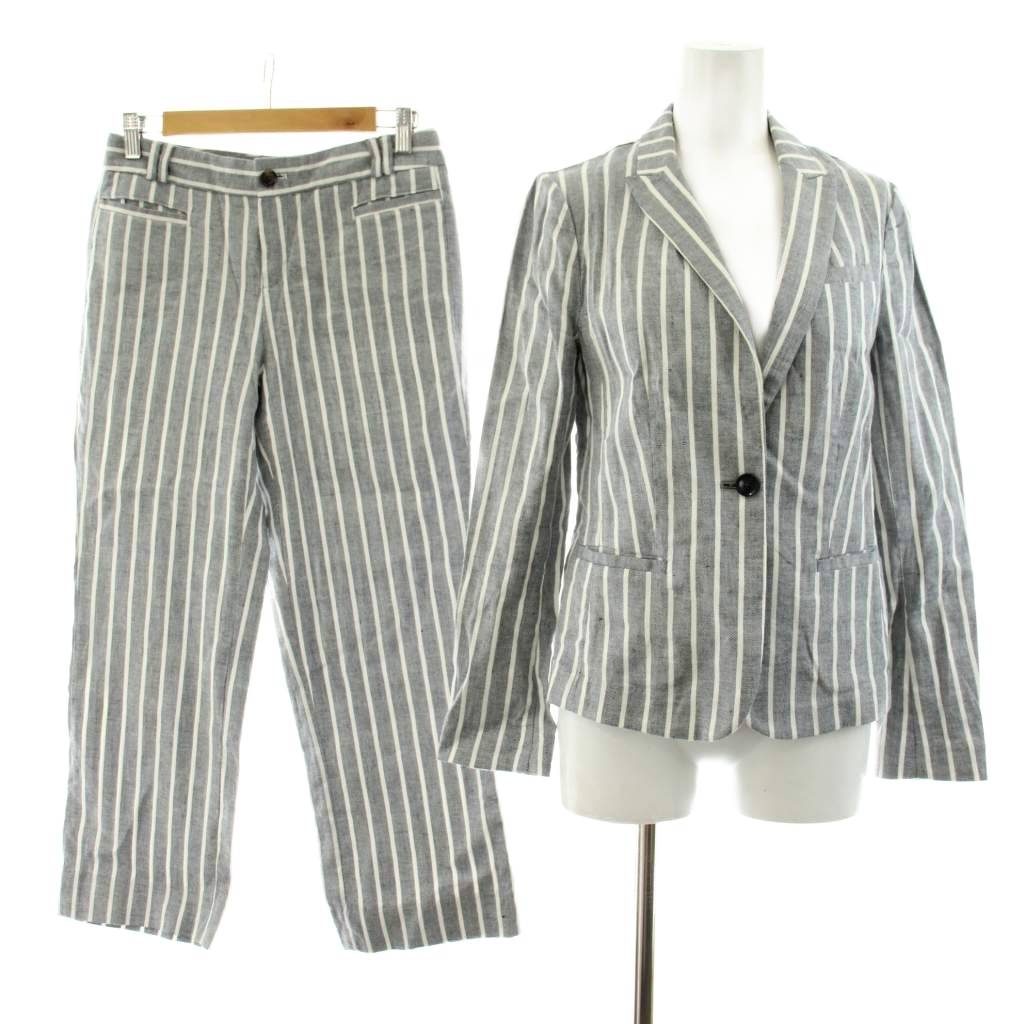 【中古】バナナリパブリック BANANA REPUBLIC CLASSIC FIT セットアップ 上下 テーラードジャケット パンツ ストライプ柄 2 4 紺 ネイビー 白 ホワイト /KU ■ECB001 レディース 【ベクトル 古着】 260210