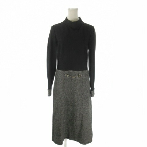 【中古】ロベルタディカメリーノ Roberta di Camerino ドッキングワンピース 40 黒 ブラック グレー ハイネック 長袖 ヘリンボーン柄 /AO9 ■ECD001 レディース 【ベクトル 古着】 260225