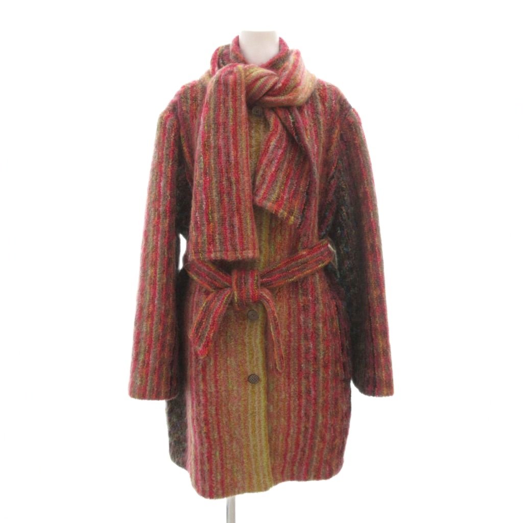 【中古】ミッソーニ MISSONI ウールコート モヘア混 マフラー ベルト付き 2 マルチカラー /UO ■ECD001 レディース 【ベクトル 古着】 260219