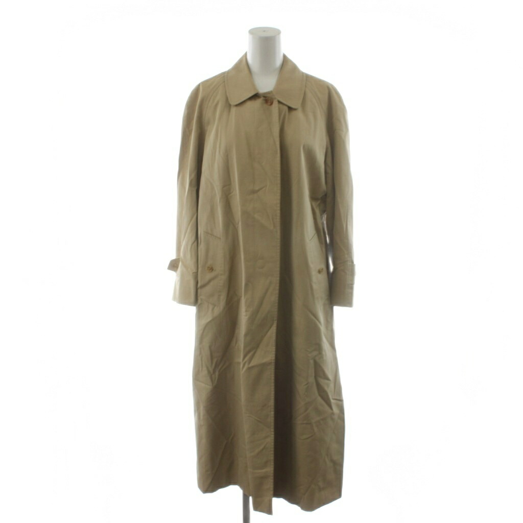 【中古】アクアスキュータム AQUASCUTUM ステンカラーコート ロング丈 裏地チェック柄 アウター ベージュ /AN37 ■ECD001 レディース 【ベクトル 古着】 260302