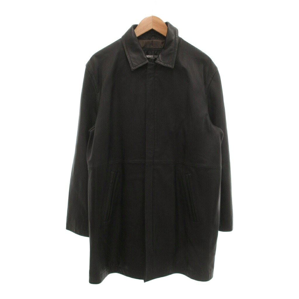 【中古】ミチコロンドンコシノ MICHIKO LONDON KOSHINO レザージャケット L ジップアップ ラムレザー ミドル丈 黒 ブラック /NU ■ECD001 メンズ 【ベクトル 古着】 260309