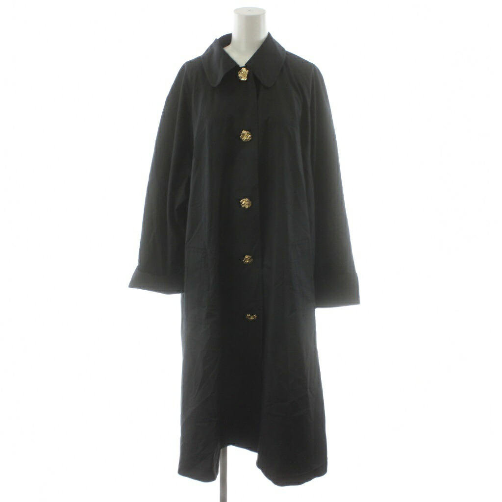 【中古】レオナール LEONARD ステンカラーコート ロング丈 絹 シルク 9 黒 ブラック /AN55 ■ECD001 レディース 【ベクトル 古着】 260226