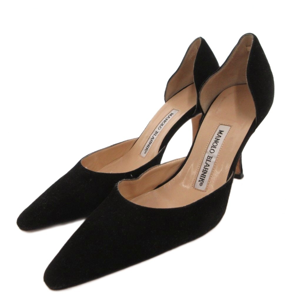 【中古】マノロブラニク MANOLO BLAHNIK セパレートパンプス スエード ポインテッドトゥ 34.5 黒 ブラック /FF ■GY62 レディース 【ベクトル 古着】 260309