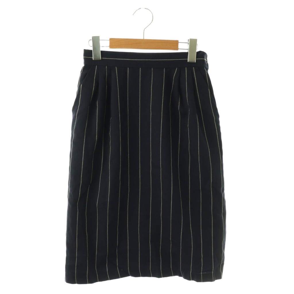 【中古】イヴサンローラン YVES SAINT LAURENT タイトスカート 膝丈 ストライプ L ネイビー /HK ■ECD002 レディース 【ベクトル 古着】 260309