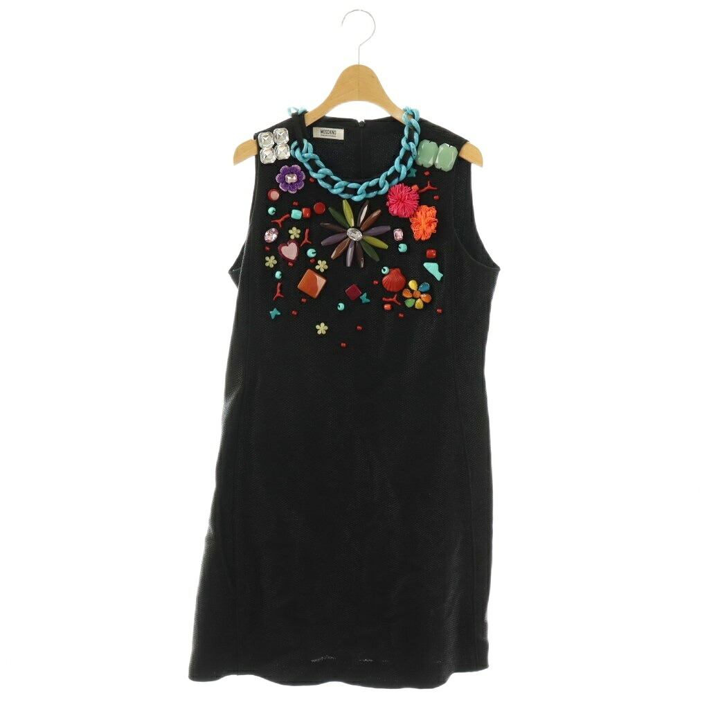 【中古】モスキーノ MOSCHINO ワンピース I44 黒 ブラック ひざ下丈 ビジュー装飾 袖無し /GG ■ECD002 レディース 【ベクトル 古着】 260316