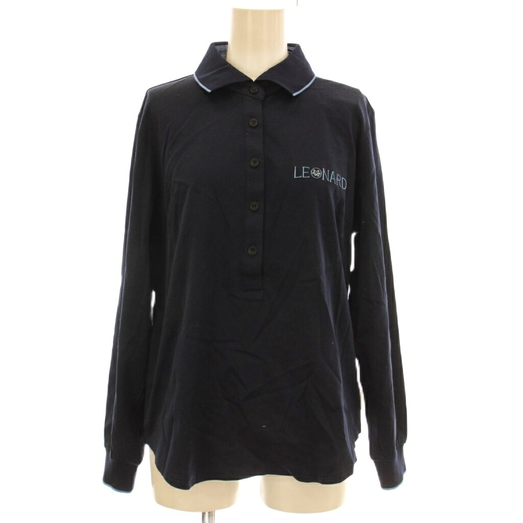 【中古】未使用品 レオナールスポーツ LEONARD SPORT Tシャツ L 紺 ネイビー 長袖 ポロカラー ロゴ刺繍 226 /GG ■ECD002 レディース 【ベクトル 古着】 260310