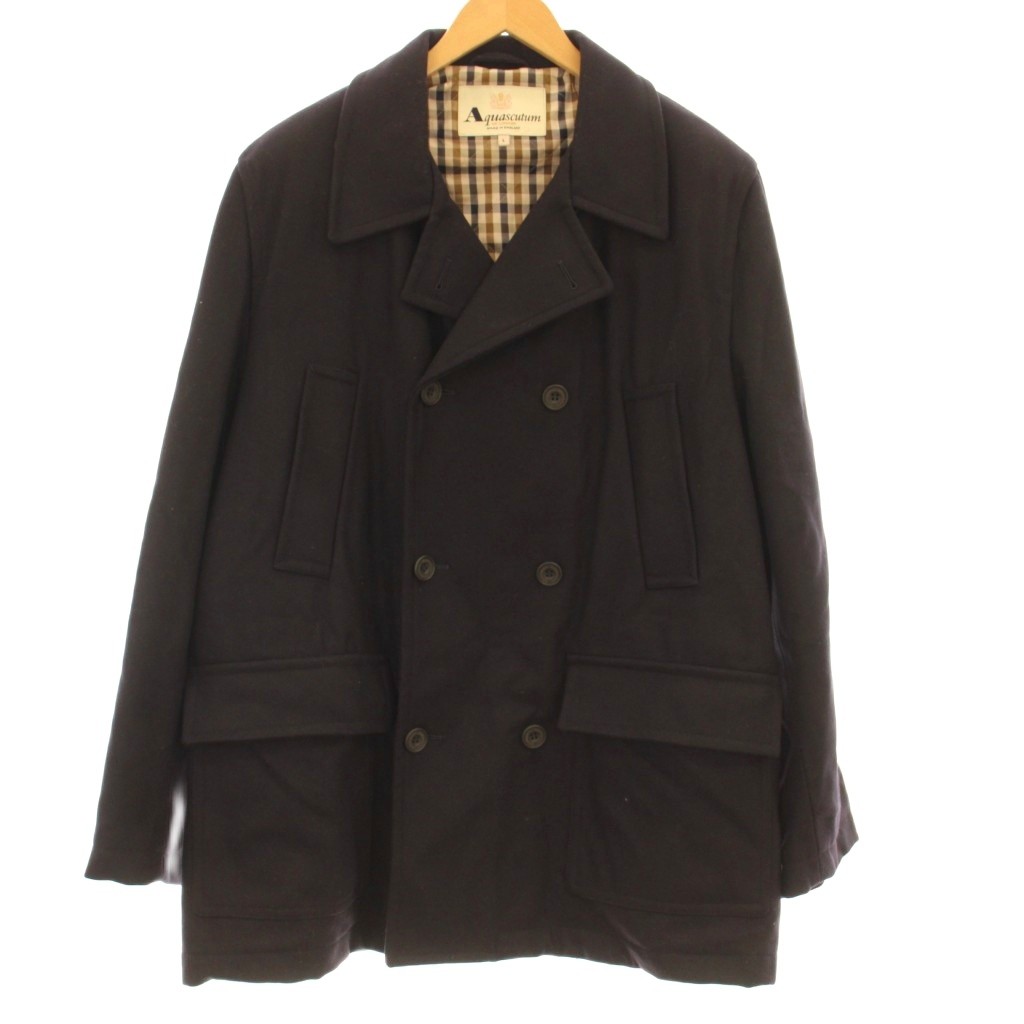 【中古】アクアスキュータム AQUASCUTUM ピーコート L 黒 ブラック ダブルブレスト ハーフ丈 CA00229 /GG ECD002 メンズ 【ベクトル 古着】 260310｜ブランド古着の買取販売ベクトル 11,289円