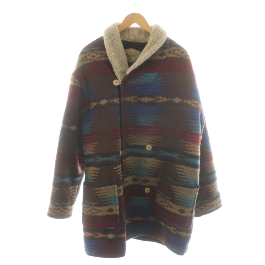【中古】ウールリッチ WOOLRICH コート ロング ショールカラー 襟ボア ネイティブ 総柄 ウール アウター L マルチカラー ベージュ 水色 ライトブルー 茶 ブラウン 赤 レッド /AN24 ■ECD002 メンズ 【ベクトル 古着】 260313