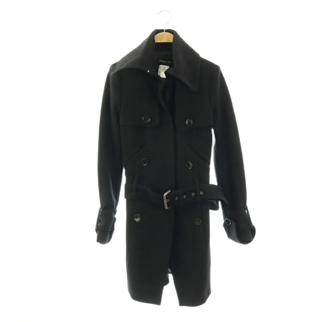 【中古】パトリツィアペペ PATRIZIA PEPE チェスターコート ウール ロング 40 黒 ブラック 351-01-65007 /HN ■ECB002 レディース 【ベクトル 古着】 260316