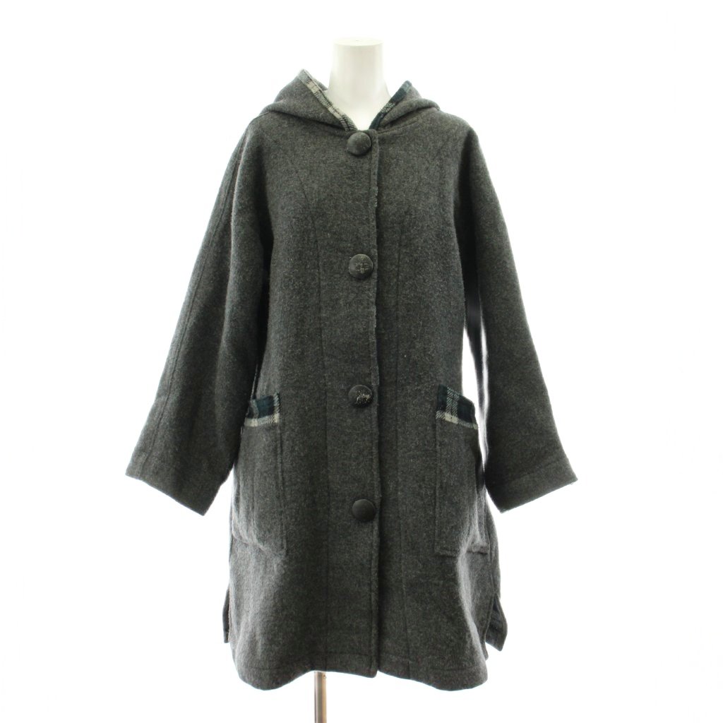 【中古】ロイスクレヨン Lois CRAYON ロングコート フード 裏チェック柄 グレー /KU ■ECB002 レディース 【ベクトル 古着】 260312