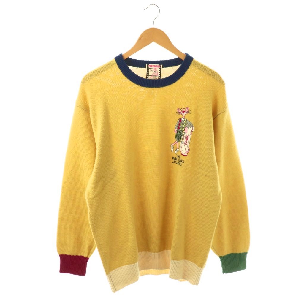 【中古】ピンクパンサー PINK PANTHER VILLAGE THE PINK LINKS ニット セーター マスタード マルチカラー /ES ■ECE003 メンズ 【ベクトル 古着】 260319