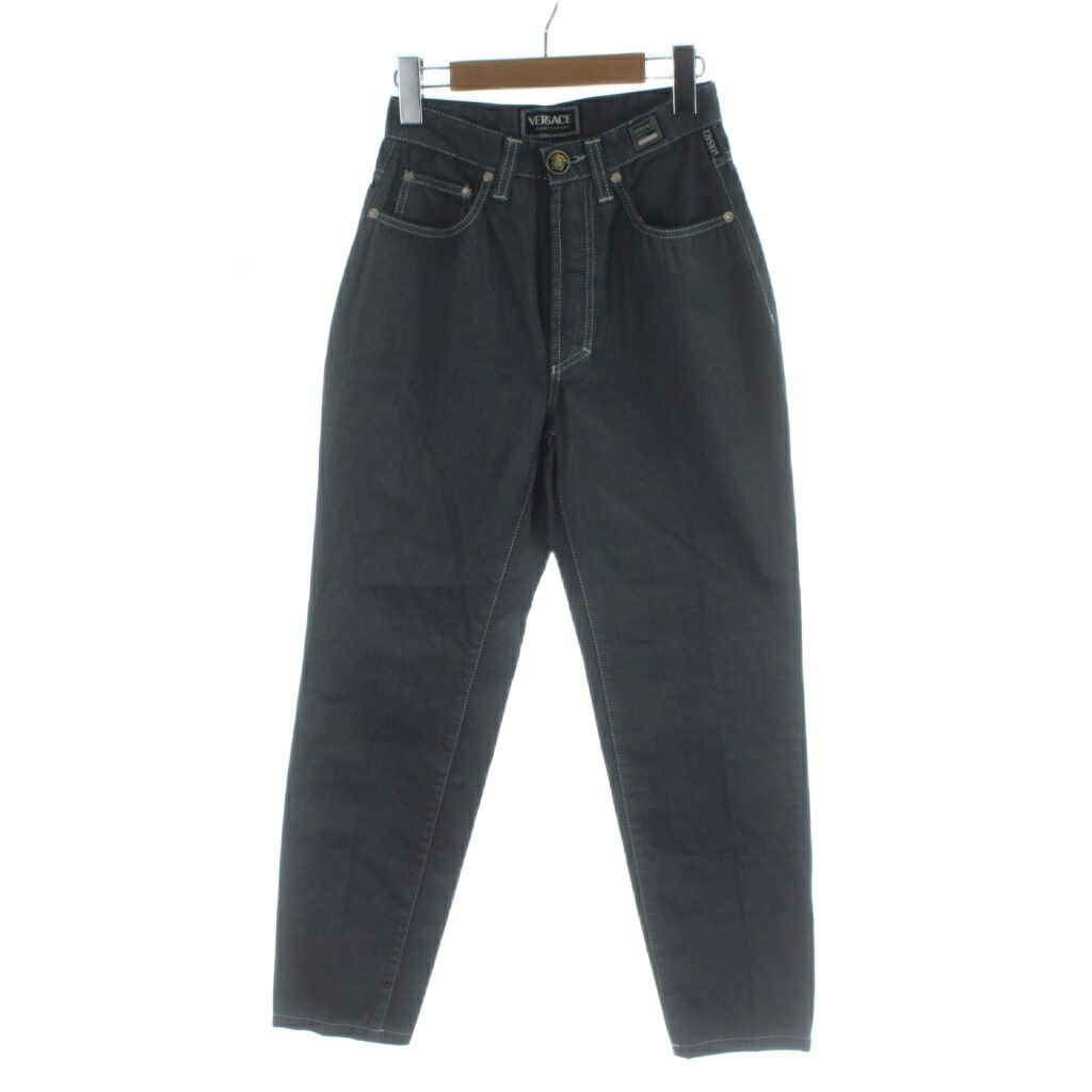 【中古】ヴェルサーチジーンズ VERSACE JEANS COUTURE デニム ジーンズ 27 41 グレー 白ステッチ ハイウエスト テーパード /AP ■ECE003 レディース 【ベクトル 古着】 260310