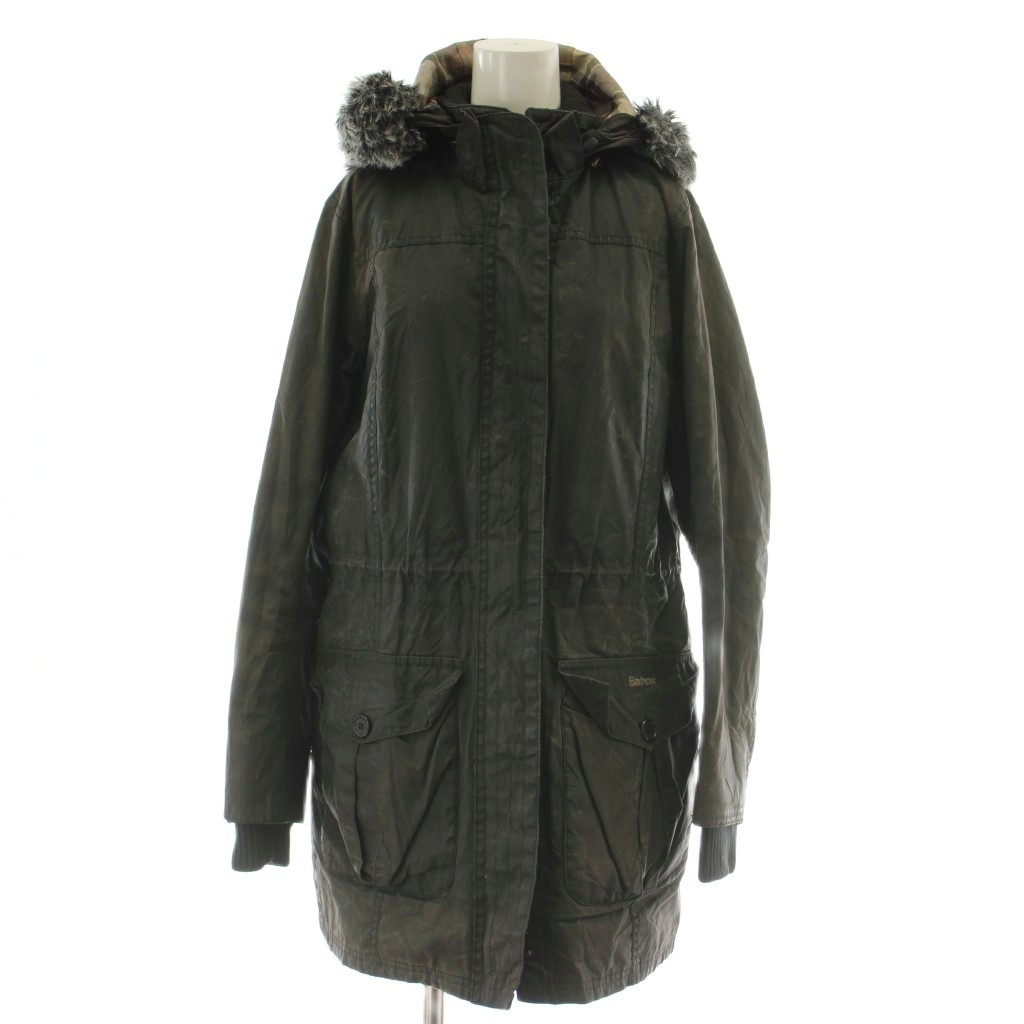 【中古】バブアー Barbour ワックスドコート 12 黒 ブラック 長袖 フード付き オイルド加工 ミドル丈 フェイクファー LWX0152BK91 /GG ■ECE003 レディース 【ベクトル 古着】 260311