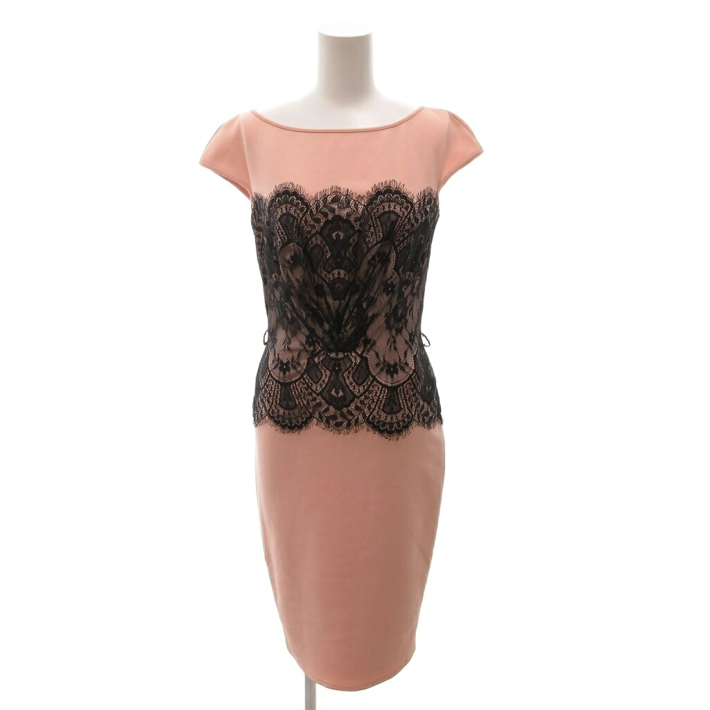 【中古】タダシショージ TADASHI SHOJI ワンピース レース バイカラー ひざ丈 フレンチスリーブ 0 ピンク /FF ■GY62 レディース 【ベクトル 古着】 260316