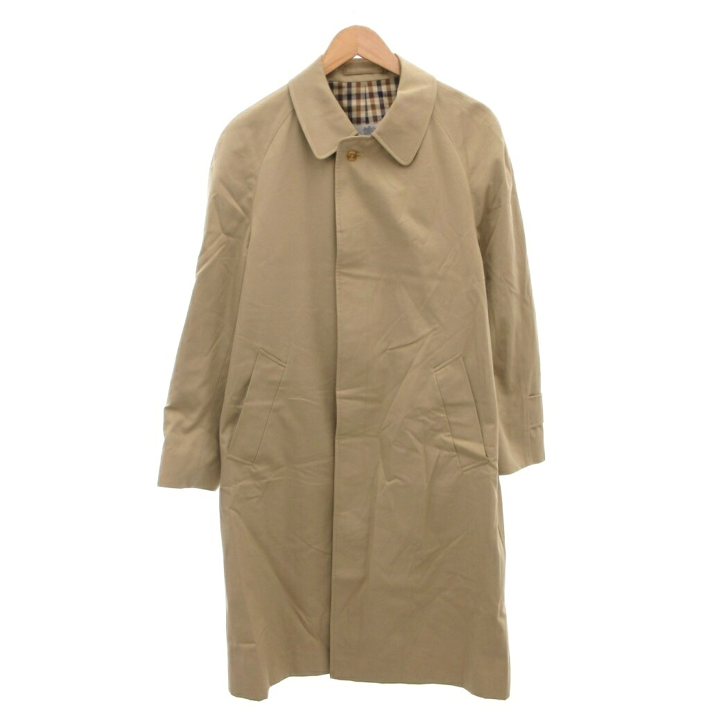 【中古】アクアスキュータム AQUASCUTUM ヴィンテージ ステンカラーコート 裏地チェック ロング ベージュ /FF ■GY62 メンズ 【ベクトル 古着】 260317