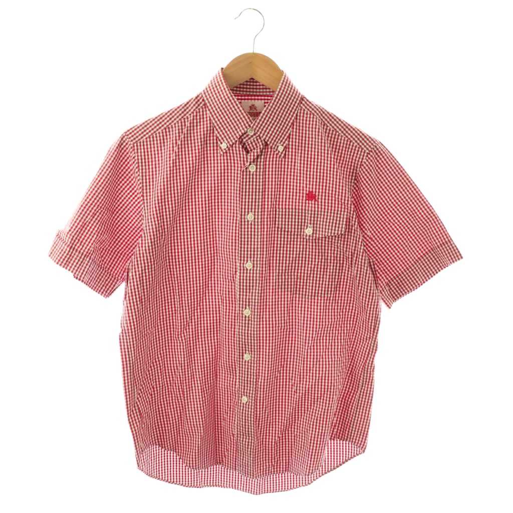 【中古】バラクータ BARACUTA シャツ 半袖 前開き チェック BD ボタンダウン コットン M 赤 白 /NR ■GY59 メンズ 【ベクトル 古着】 260330