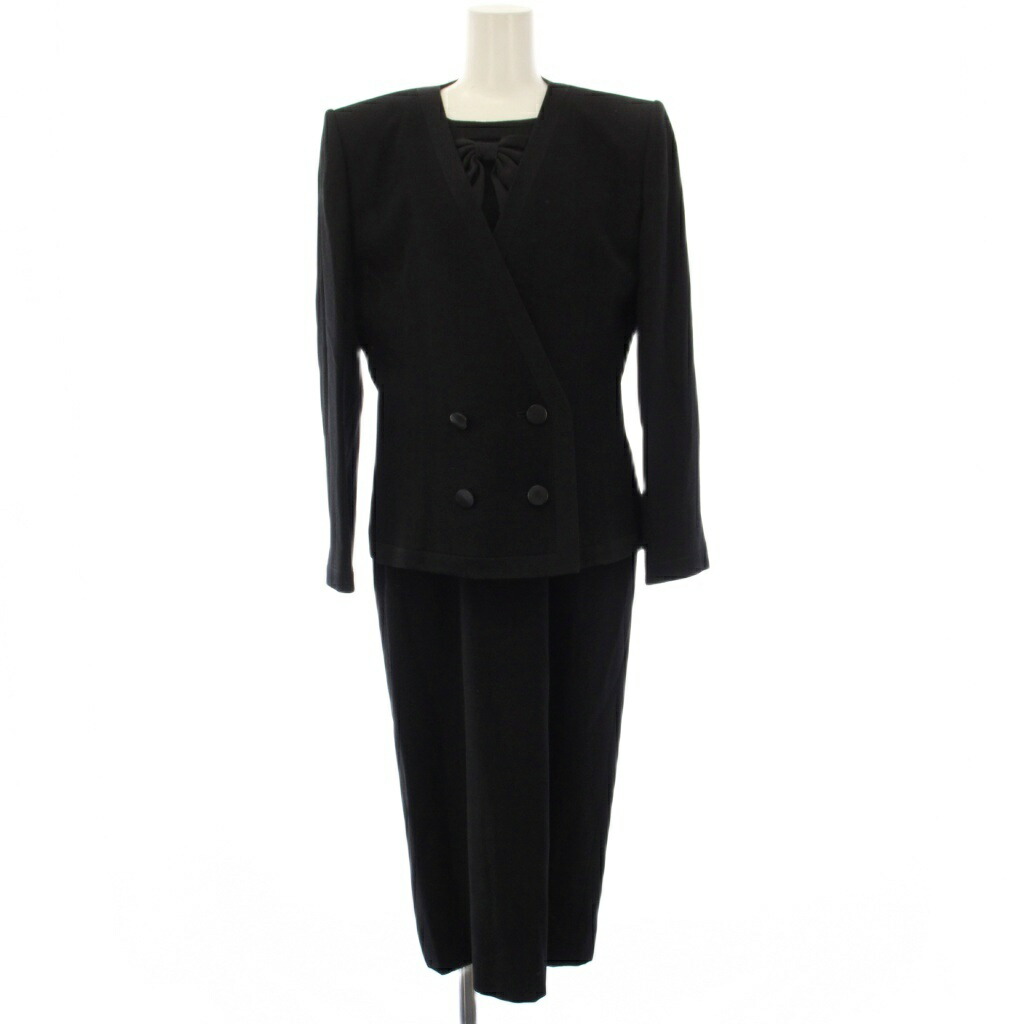 【中古】ジバンシィ GIVENCHY HI FORMAL ブラックフォーマル 喪服 ノーカラージャケット ワンピース 五分袖 ミモレ丈 ロング 12 黒 0603301 /TK ■GY53 レディース 【ベクトル 古着】 260413