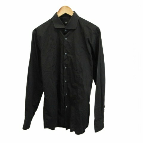 【中古】ヒューゴボス HUGO BOSS シャツ スリムフィット 長袖 42 黒 ブラック /XZ ■GY49 【ベクトル 古着】 260331