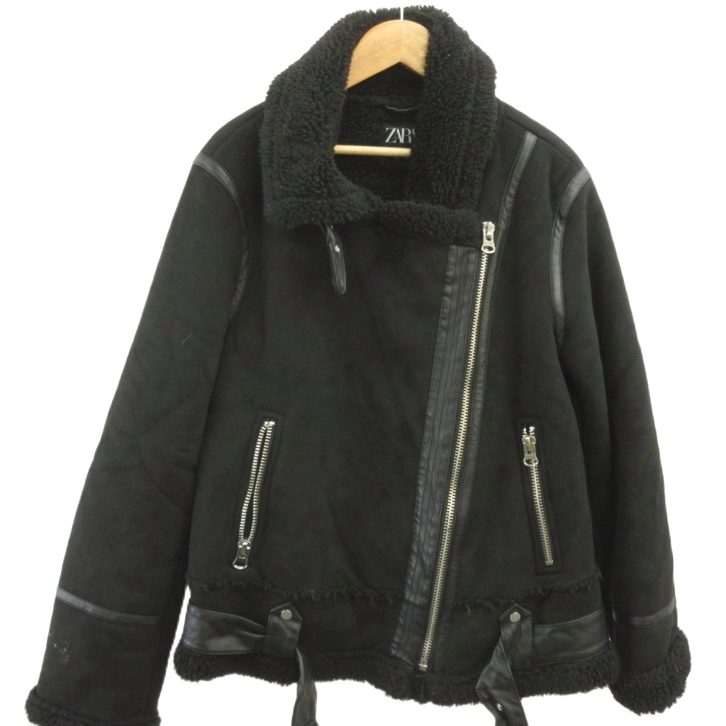 【中古】ザラ ZARA ライダースジャケット 上着 L 黒 ブラック 長袖 ボア フェイクムートン/YU ■GY99 レディース 【ベクトル 古着】 260331