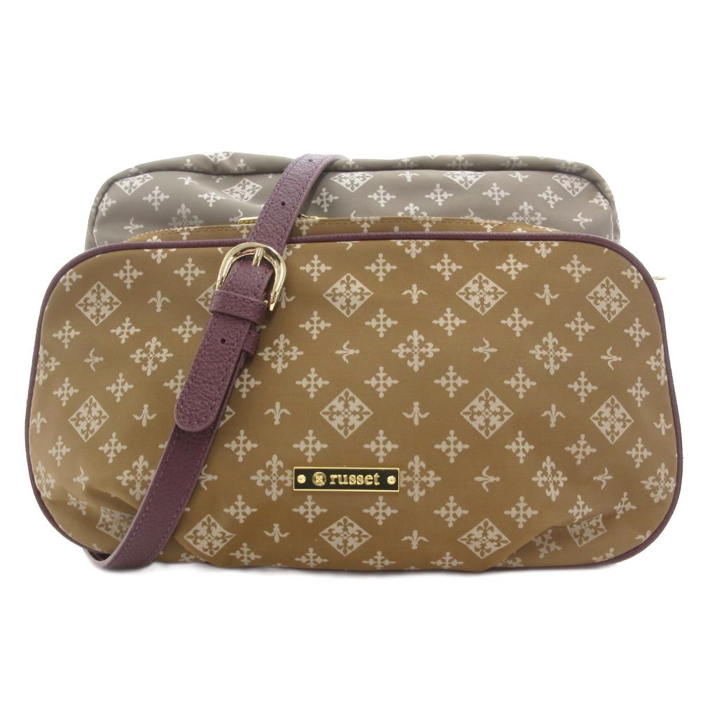 【中古】ラシット RUSSET ショルダーバッグ 茶 ブラウン グレー 紫 パープル モノグラム柄 /ML ■GY99 レディース 【ベクトル 古着】 260331