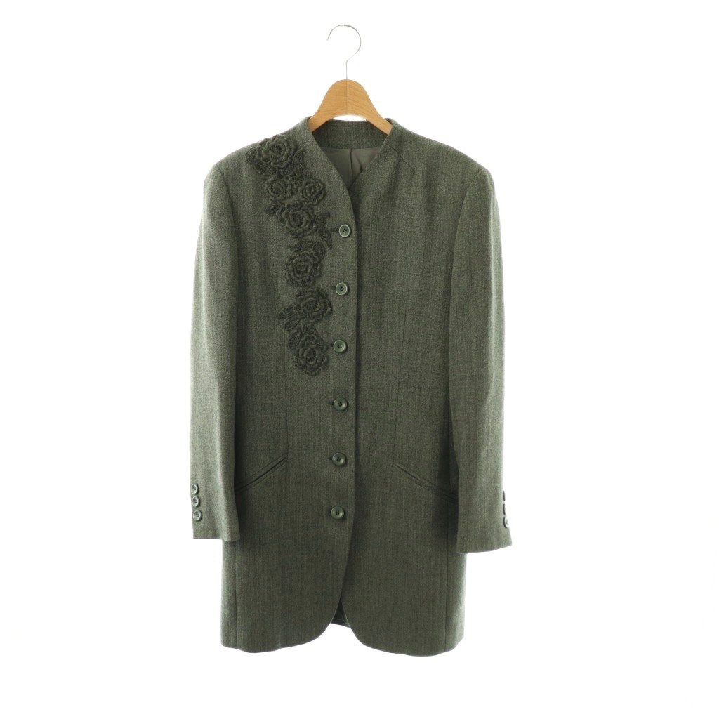 【中古】ケンゾー KENZO フラワー刺繍ロングジャケット 2 グレー /SS ■OS ■ECC003 レディース 【ベクトル 古着】 260406