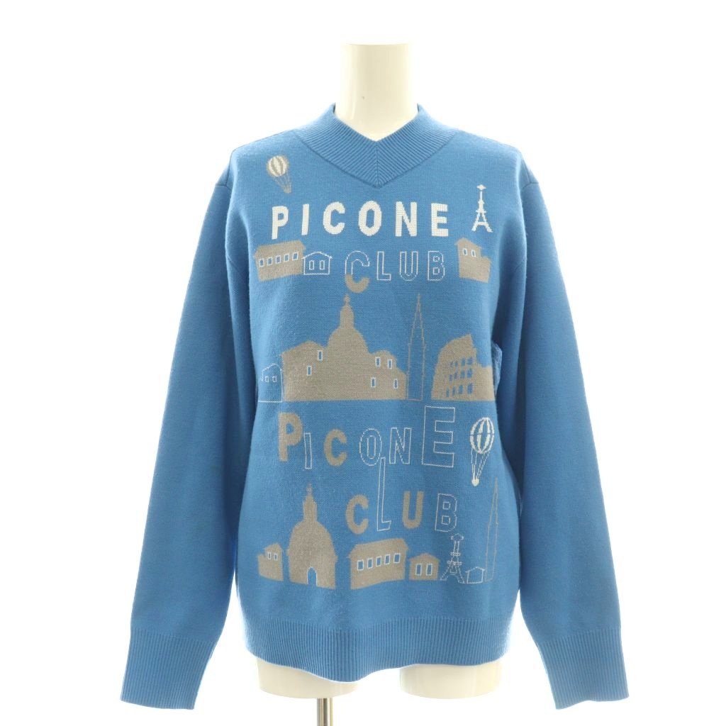 【中古】ピッコーネクラブ Picone CLUB ニット セーター プルオーバー ロゴ 2 青 白 グレー /CX ■ECD003 レディース 【ベクトル 古着】 260404